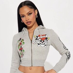 Ed Hardy - HEART ROSES CROPPED HOODIE